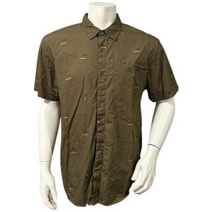 Hurley Men’s Button Up Shirt Green Hawaiian Short Sleeve Logo XL